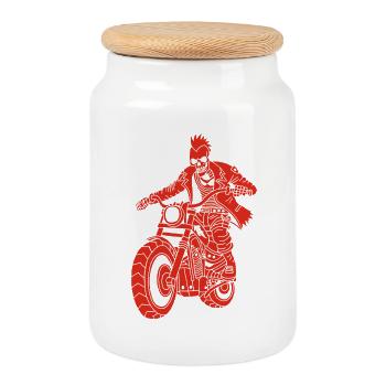 The Red Biker from Hell - Cookie Jar with Wooden Lid - white - Front
