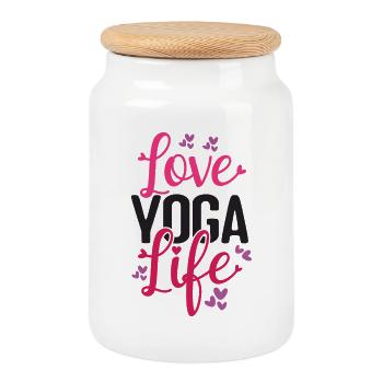 Love Yoga Life - Cookie Jar with Wooden Lid - white - Front