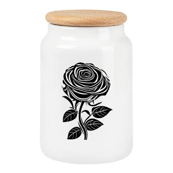 Romantische Rose in schwarz - Keksdose mit Holzdeckel - Weiß - Vorne