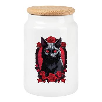 Portrait Gotique De Chat Noir - Boîte à biscuits avec couvercle en bois - blanc - Devant