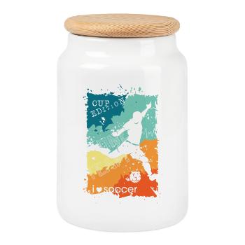 Fußball bunte Farben Spieler Schuss retro Logo - Keksdose mit Holzdeckel - Weiß - Vorne