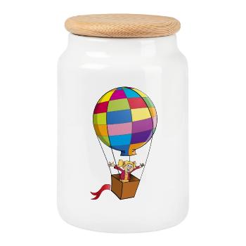 Sortie colorée de ballons - Boîte à biscuits avec couvercle en bois - blanc - Devant