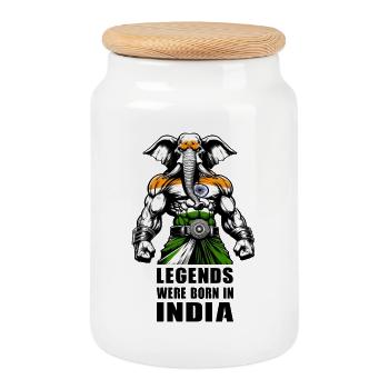 Indien Elefanten Legenden Design - Keksdose mit Holzdeckel - Weiß - Vorne