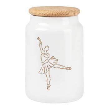 Dessin de fille de ballet - Boîte à biscuits avec couvercle en bois - blanc - Devant