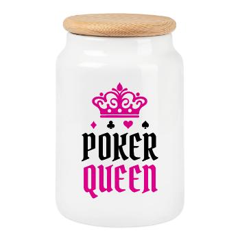 Poker Queen Statement Win Poker Casino - Cookie Jar with Wooden Lid - white - Front