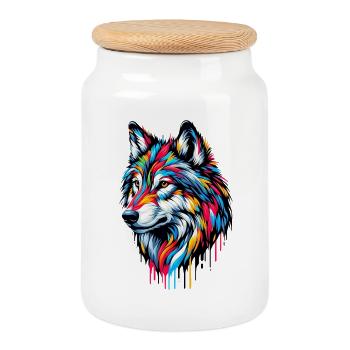 Loup - Boîte à biscuits avec couvercle en bois - blanc - Devant