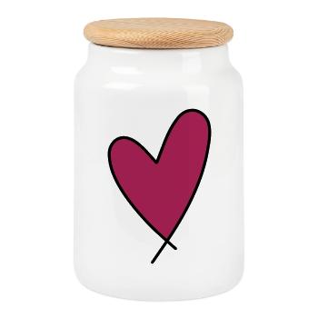 Heart - Cookie Jar with Wooden Lid - white - Front