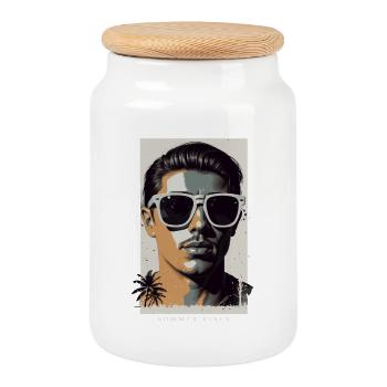 Coole Hipster - Keksdose mit Holzdeckel - Weiß - Vorne