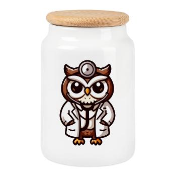 Mediwise Owl: The Feathered Physician - Cookie Jar with Wooden Lid - white - Front