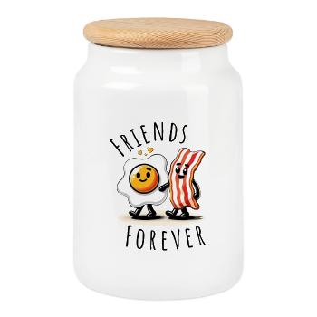 Amis pour toujours jambon oeuf bande dessinée amour - Boîte à biscuits avec couvercle en bois - blanc - Devant