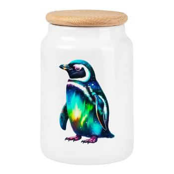 Aurora Borealis Penguin - Cookie Jar with Wooden Lid - white - Front