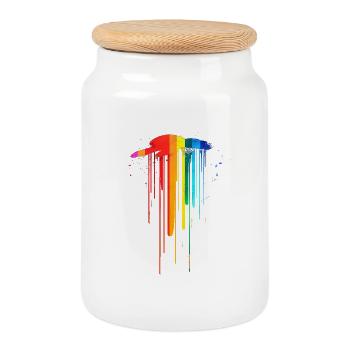 Subtle and Cool Dripping Pride Flag Rainbow Design - Cookie Jar with Wooden Lid - white - Front