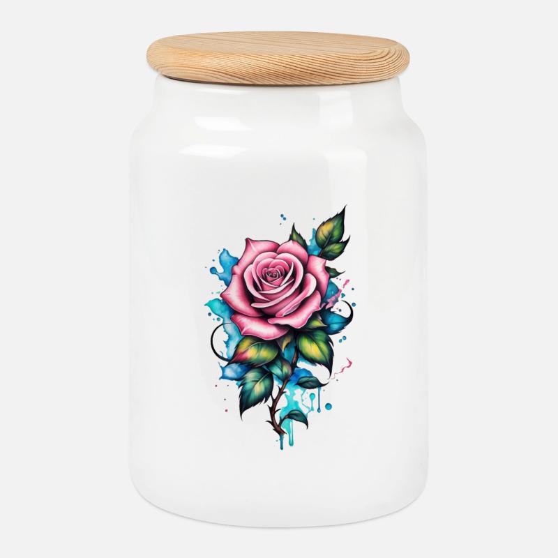 Tattoo Rose - Keksdose mit Holzdeckel - Weiß