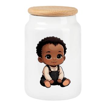 Cute & Happy Cartoon Baby - Cookie Jar with Wooden Lid - white - Front