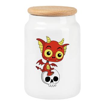 Little Demon Rests - Cookie Jar with Wooden Lid - white - Front