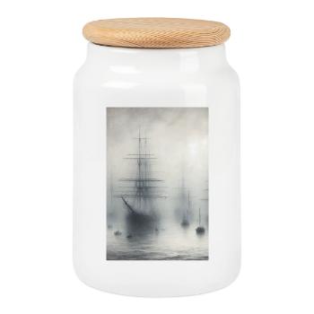Mystische Schiffe im Nebel: Maritime Traumlandschaftskunst - Keksdose mit Holzdeckel - Weiß - Vorne
