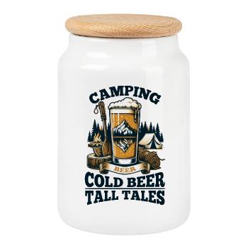 Camping : bière fraîche, contes de fées ! - Boîte à biscuits avec couvercle en bois - blanc - Devant