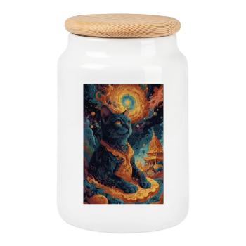 Bouddha noir1 - Boîte à biscuits avec couvercle en bois - blanc - Devant