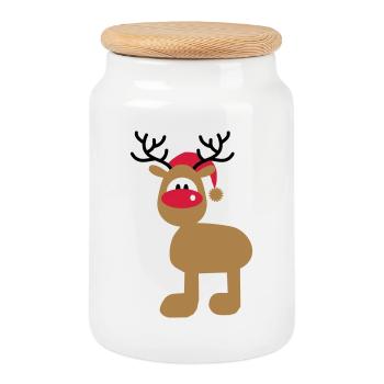 Orignal avec chapeau de Noël - Boîte à biscuits avec couvercle en bois - blanc - Devant
