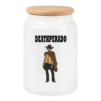 Skeleton Cowboy - Cookie Jar with Wooden Lid - white - Front