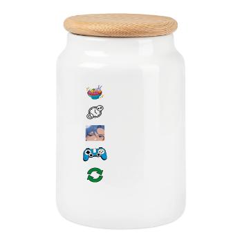 Manger Dormir Anime Gaming Répéter Kawaii Otaku Anime - Boîte à biscuits avec couvercle en bois - blanc - Devant