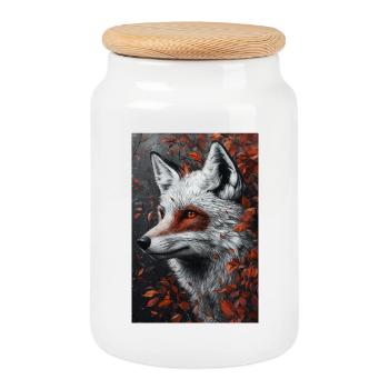 Fox Autumn Portrait with Red Eye - Cookie Jar with Wooden Lid - white - Front