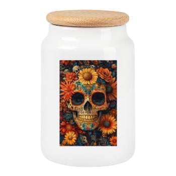 Flower Skull Día de los Muertos - Cookie Jar with Wooden Lid - white - Front