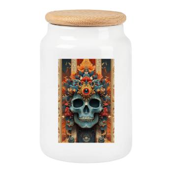 Flower Crown Skull with Third Eye - Cookie Jar with Wooden Lid - white - Front