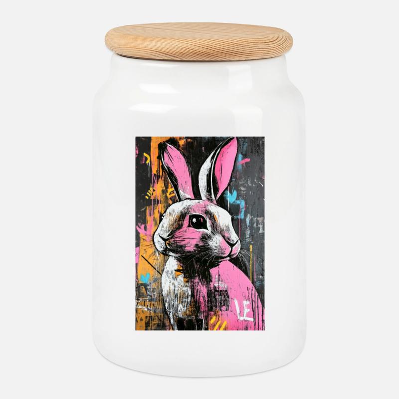 Graffiti Hase im Neonrausch - Keksdose mit Holzdeckel - Weiß