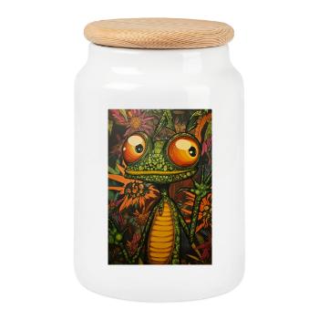 Psychedelischer Frosch im Blumenreich - Keksdose mit Holzdeckel - Weiß - Vorne
