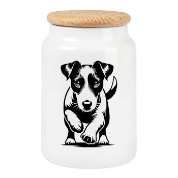 Jack Russell Terrier - Keksdose mit Holzdeckel - Weiß - Vorne