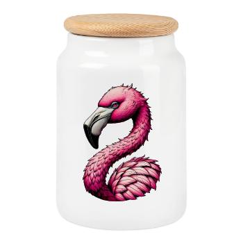Flamingo - Keksdose mit Holzdeckel - Weiß - Vorne