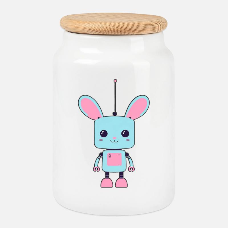 The Bunny Robot - Cookie Jar with Wooden Lid - white
