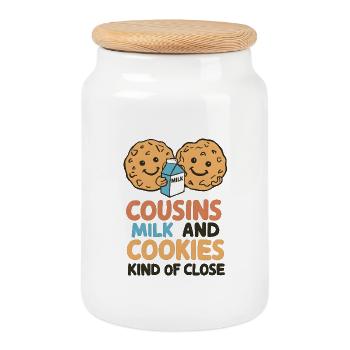 Milk and biscuits Cousins - Cookie Jar with Wooden Lid - white - Front