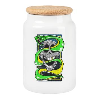 Skull & Snake Neon Edition - Cookie Jar with Wooden Lid - white - Front