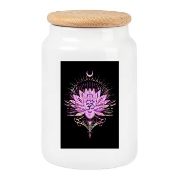 Mystische Lotusblüte mit Om-Symbol und Mondsichel - Keksdose mit Holzdeckel - Weiß - Vorne