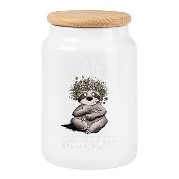Fleurs de paresseux juste une fille qui aime les paresseux - Boîte à biscuits avec couvercle en bois - blanc - Devant