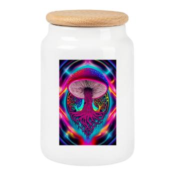 Psychedelic Mushroom - Cookie Jar with Wooden Lid - white - Front