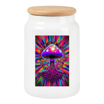 Psychedelic Mushroom - Cookie Jar with Wooden Lid - white - Front