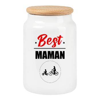 Best Mom - Cookie Jar with Wooden Lid - white - Front
