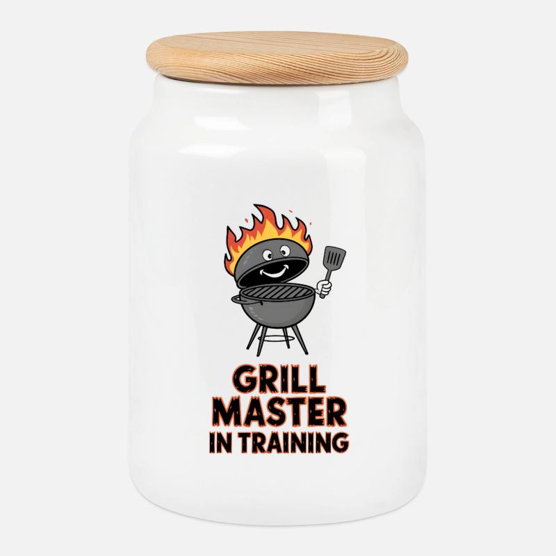 Grill Master in Training - Cookie Jar with Wooden Lid - white