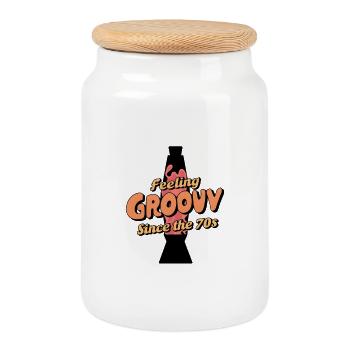 Feeling Groovy - Depuis les années 70 - Boîte à biscuits avec couvercle en bois - blanc - Devant