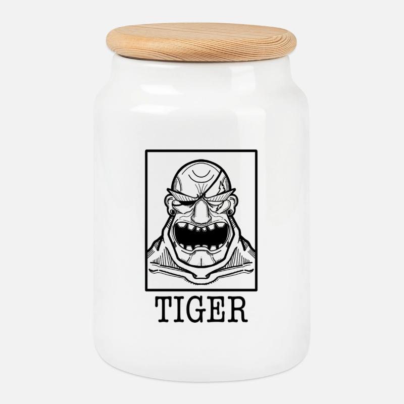 Tiger Rage - Puissance monochrome - Boîte à biscuits avec couvercle en bois - blanc