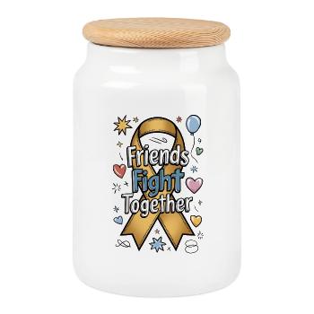 Friends Fight Together - Cookie Jar with Wooden Lid - white - Front