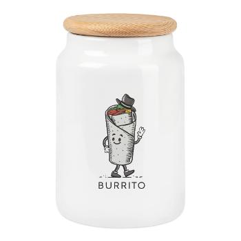 Burrito-Cartoon-Design - Keksdose mit Holzdeckel - Weiß - Vorne