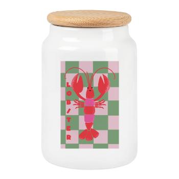 Homard pour vous - rouge-rose-vert dans un style rétro - Boîte à biscuits avec couvercle en bois - blanc - Devant