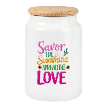 Savor the Sun Spread the Love -Quote - Cookie Jar with Wooden Lid - white - Front