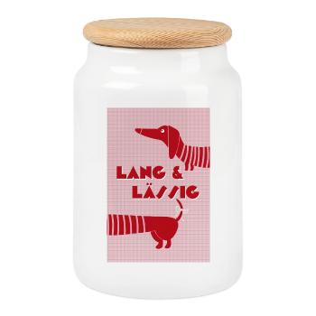 Teckel long et décontracté rouge-rose, style rétro - Boîte à biscuits avec couvercle en bois - blanc - Devant