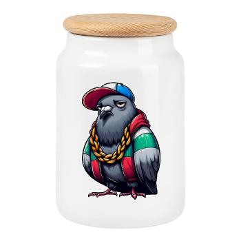 pigeon hiphop - Boîte à biscuits avec couvercle en bois - blanc - Devant