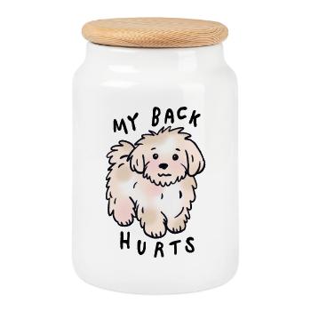 Fluffy Maltese Dog – Niedlicher Cartoon-Hund - Keksdose mit Holzdeckel - Weiß - Vorne